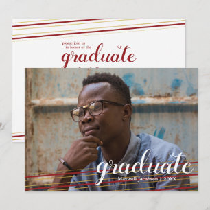 Modern Maroon & Gold Striped Graduation Cards