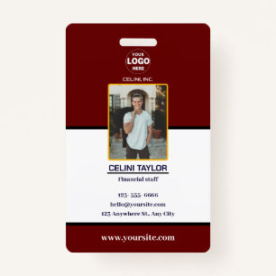 Modern Maroon ID Card with Photo & Logo Badge