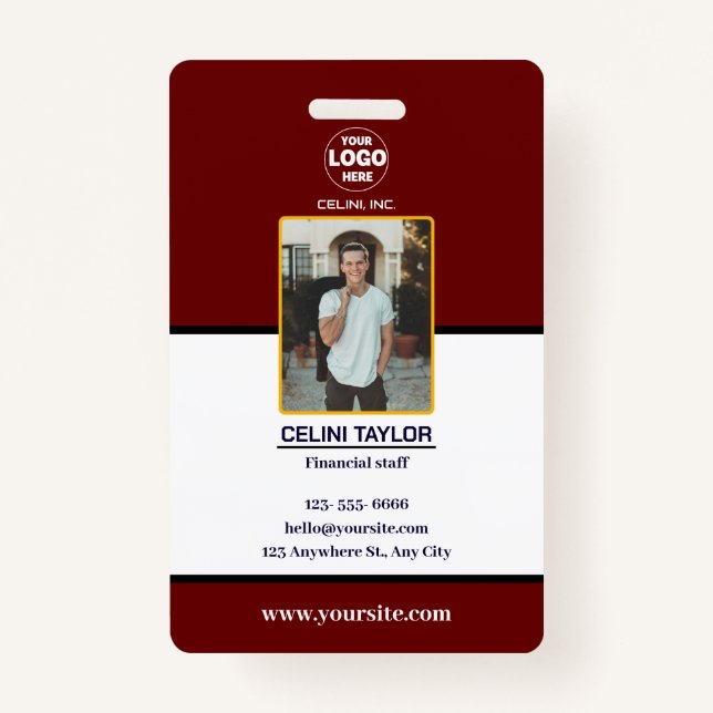 Modern Maroon ID Card with Photo & Logo Badge (Front)