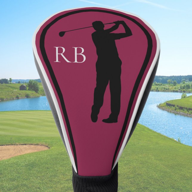 Modern Maroon Monogram Golf Head Cover For Men (Creator Uploaded)