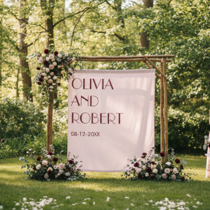 Modern maroon pale pink aesthetic wedding backdrop tapestry