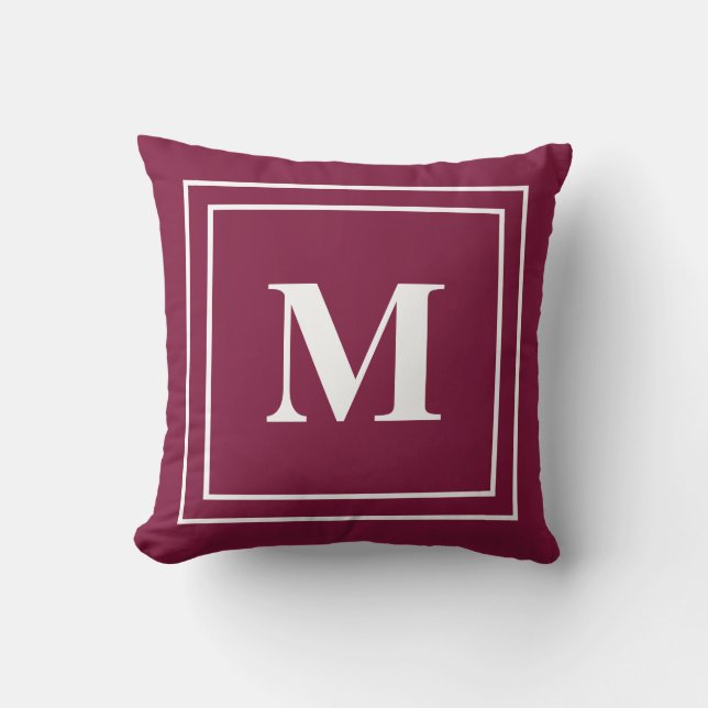 Modern Maroon Red Monogram Throw Pillow (Front)