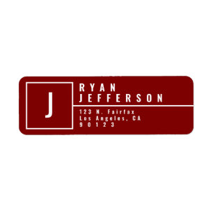 Modern Maroon Red Monogramme Adresse de retour