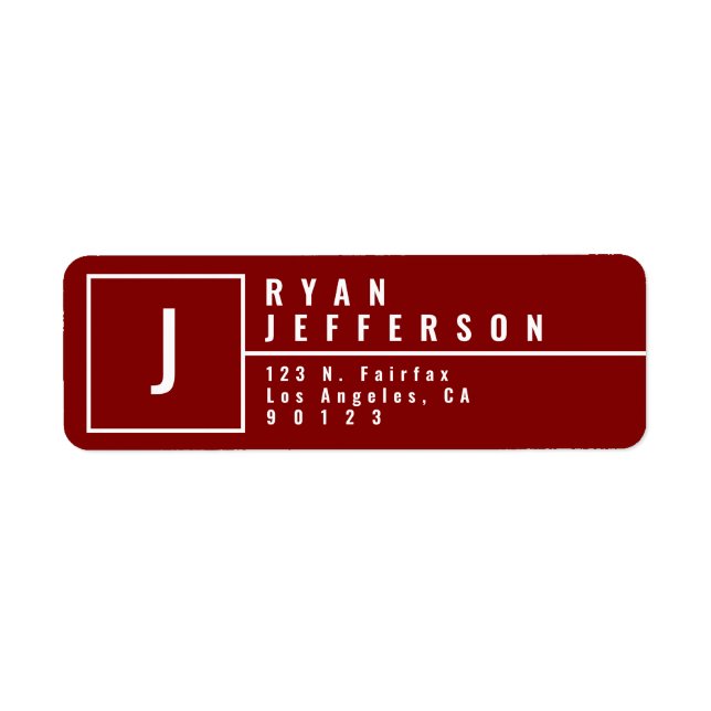 Modern Maroon Red Monogrammed Return Address (Front)
