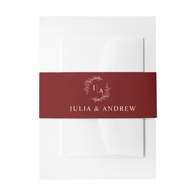 Modern Maroon Red Monorgram Wedding Invitation  Invitation Belly Band (Front Example)
