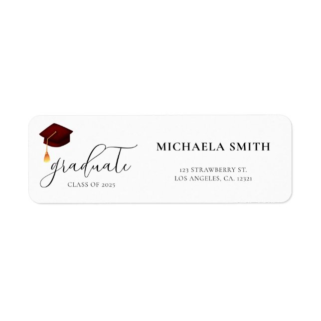 Modern Maroon Script Graduation Adresse de retour (Devant)