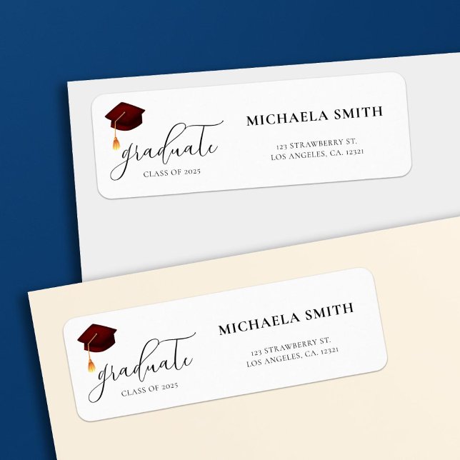Modern Maroon Script Graduation Return Address (Creator Uploaded)