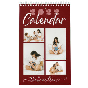 Modern Maroon Sketchy Calligraphy New Year Photo Calendar