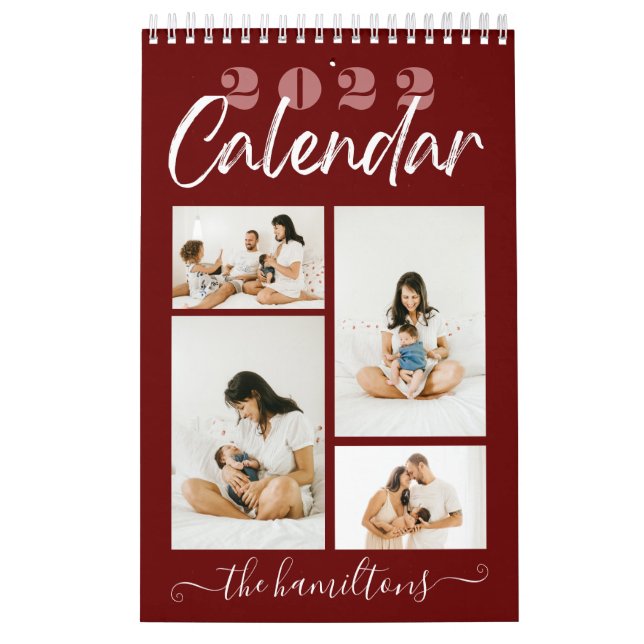 Modern Maroon Sketchy Calligraphy New Year Photo Calendar (Cover)