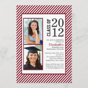 Modern Maroon Stripes Photo Graduation invitation