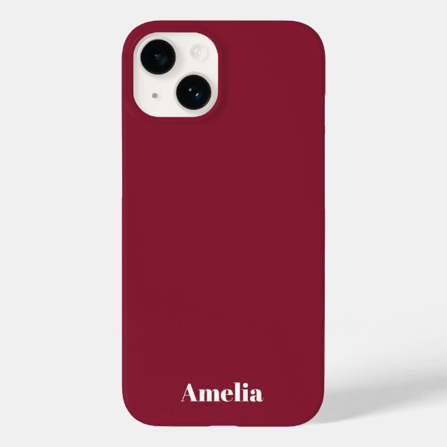 modern maroon white script Personalized Name  Case-Mate iPhone Case (Back)