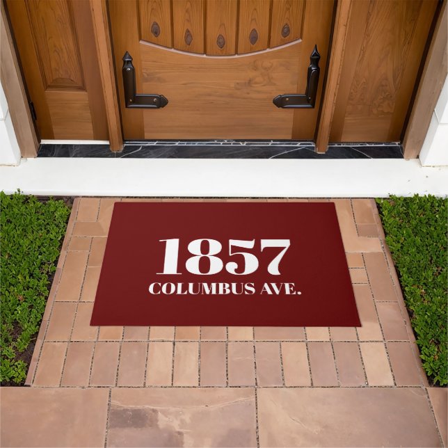 Modern maroon wine Custom street address Doormat (Outdoor)