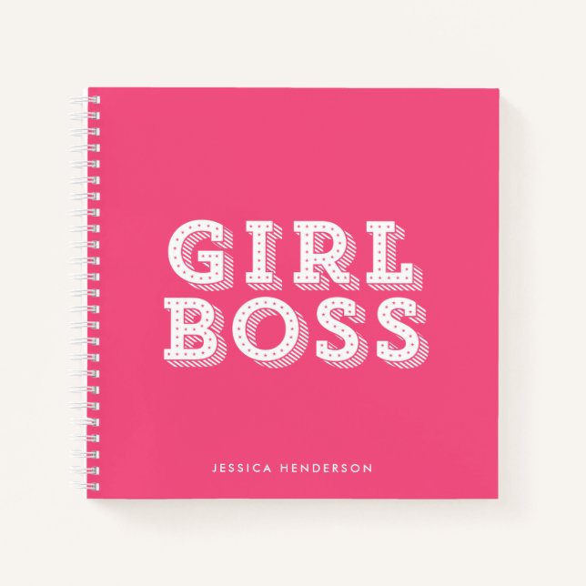 Modern Marquee Typography Girl Boss Personalized Notebook (Front)