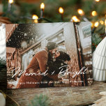 Modern Married and Bright Newlywed Photo Overlay Postcard<br><div class="desc">Custom-designed newlywed Christmas postcards featuring modern hand-lettering design with your personalized holiday greeting message.</div>