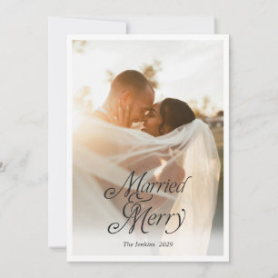 Modern Married and Merry Photo Christmas Card