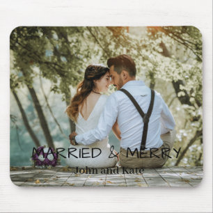 Modern Married & Merry Couple Personalized Photo Mouse Pad