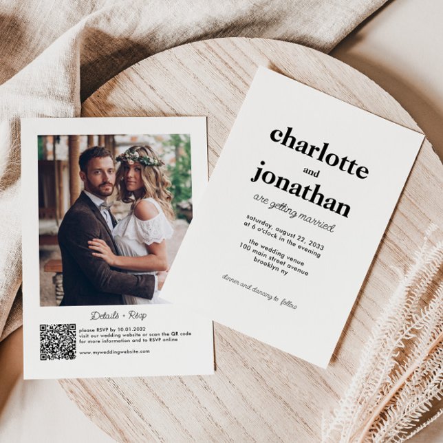 Modern Married Typography QR Code Photo Wedding Invitation (Creator Uploaded)