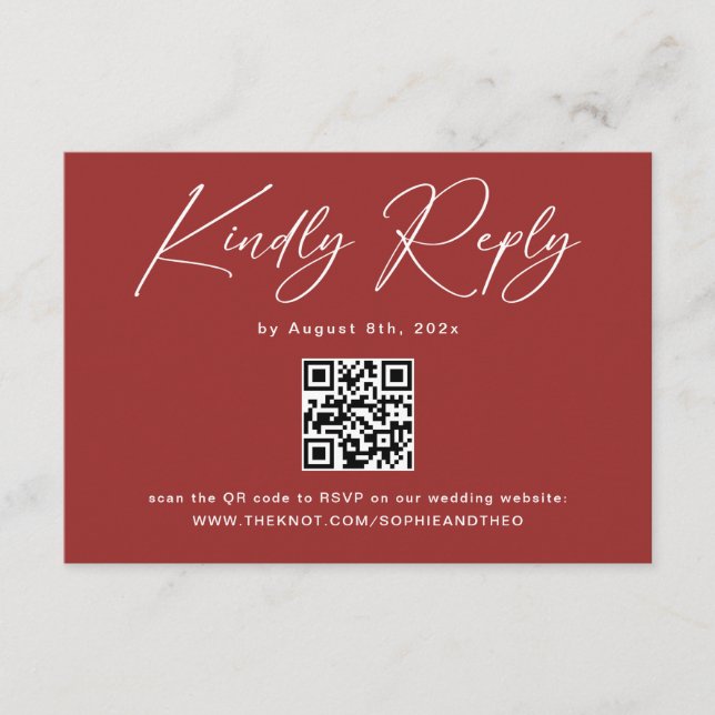 Modern Marroon Wedding RSVP  Enclosure Card (Front)