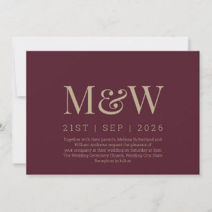 Modern Marsala Burgundy Plum Wine Gold Wedding Invitation