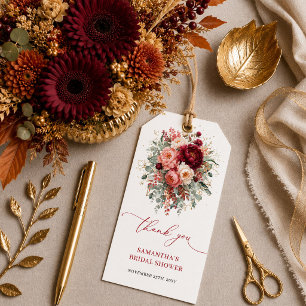 Modern marsala floral fall bridal shower favour ta gift tags