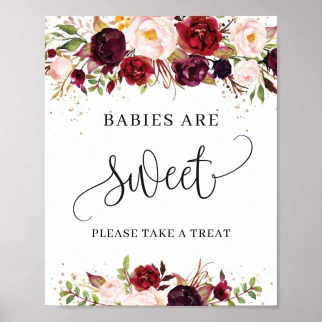 Modern marsala floral gold babies are sweet sign (Front)
