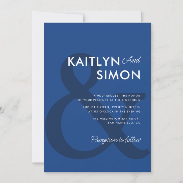 modern marseille bleu wedding invitation (Front)