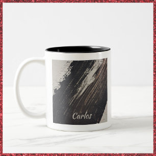 Modern Masculine Black Paint Strokes Two-Tone Coffee Mug