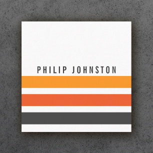 Modern masculine grey and orange stripes white square business card