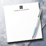 Modern masculine monogram name black square notepad<br><div class="desc">Notepad featuring your monogram initial on a black or custom colour square and the name below in a masculine font. At the bottom is a black border. All colours are customizable.</div>