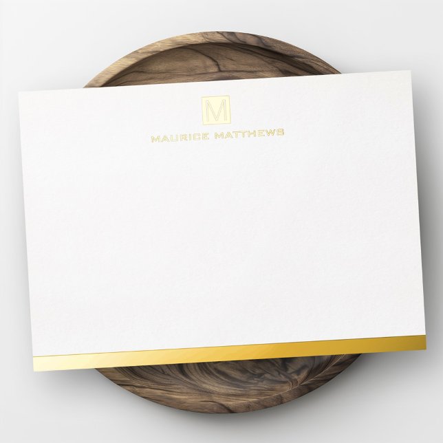 Modern masculine monogram name real foil flat card (Modern masculine monogram name real foil flat card)