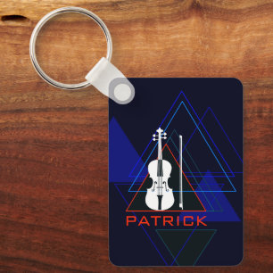 Modern & Masculine Navy Blue Music Violin Designer Keychain