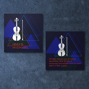 Modern & Masculine Navy Blue Music Violin Designer Square Business Card