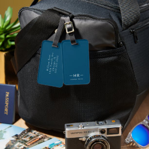 Modern Masculine Simple Blue Monogram Initials Luggage Tag