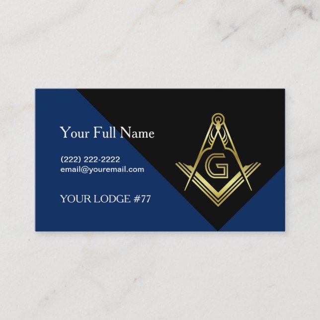 Modern Masonic Business Cards, Custom Freemasonry Card (Front)