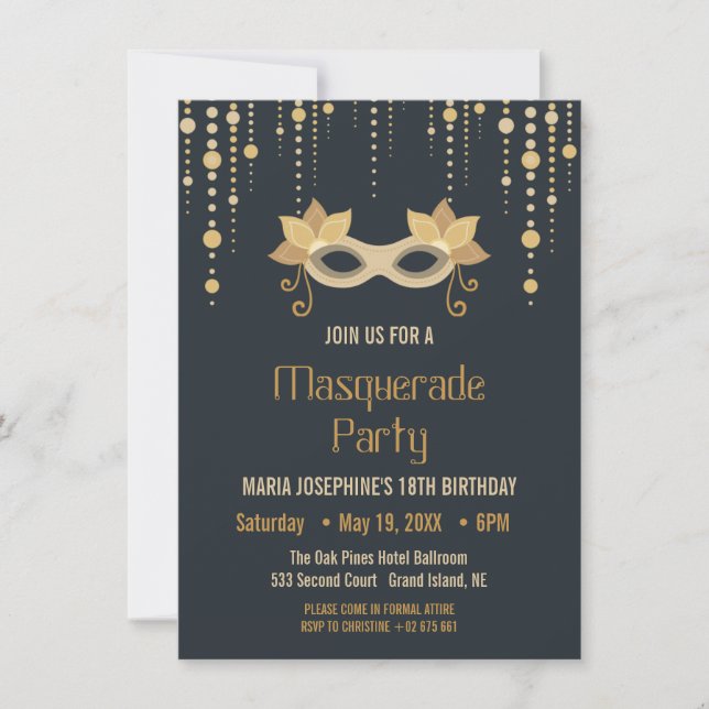 Modern Masquerade birthday Party Invitation (Front)