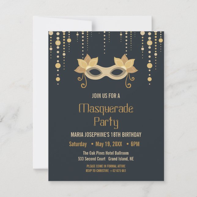 Modern Masquerade birthday party Invitation (Front)