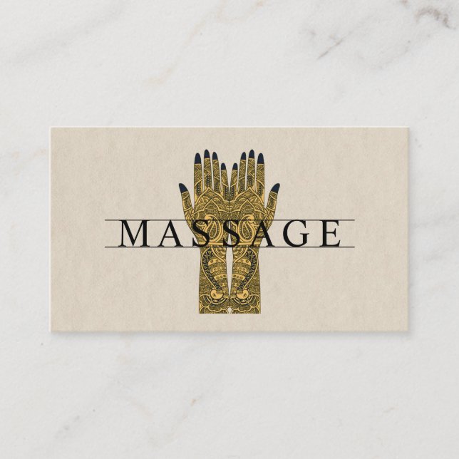 Modern Massage Therapist Henna Hands Business Card (Front)