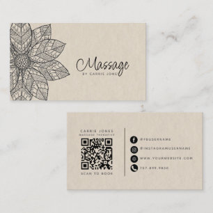 Modern Massage Therapist Lotus Flower Business Card