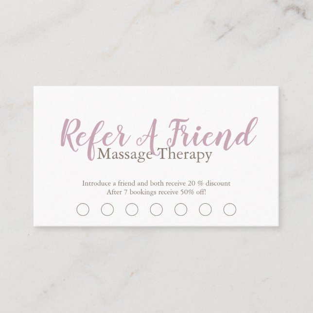 Modern Massage Therapist Script Blush Pink  Loyalty Card (Front)