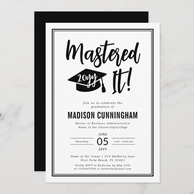 Modern Mastered It Master's Degree Graduation  Invitation (Front/Back)