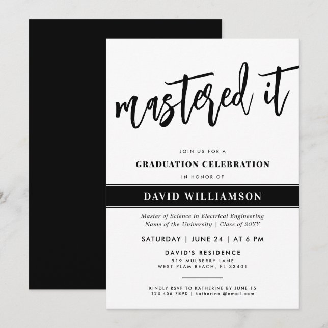Modern Master's Degree Graduation Mastered it Invitation (Front/Back)