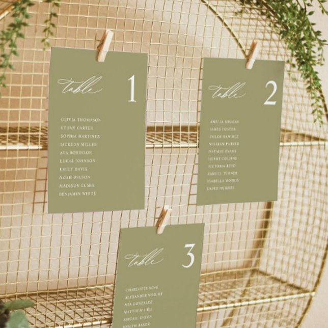 Modern Matcha Green Wedding Seating Chart Cards (Creator Uploaded)