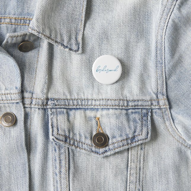 Modern Matching Bridesmaid Bach Party | Blue 1 Inch Round Button (In Situ)