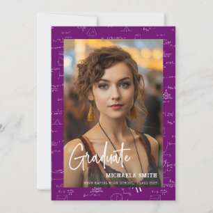 Modern Math Script Photo Purple Graduation  Announcement