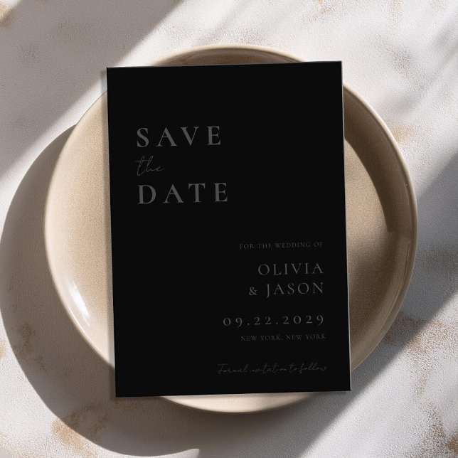 Modern Matte Black Minimal Wedding Save The Date (Creator Uploaded)