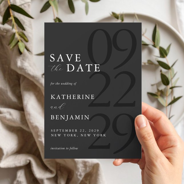 Modern Matte Black Minimal Wedding Save the Date Magnetic Invitation (Creator Uploaded)