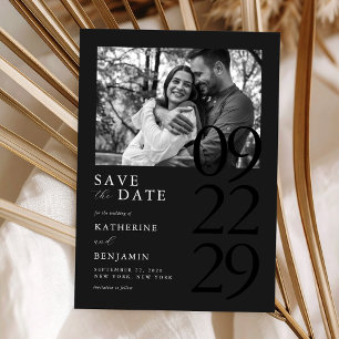 Modern Matte Black Minimalist Photo Wedding Save The Date