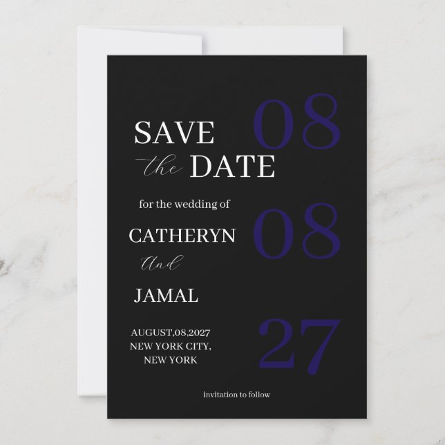 Modern Matte Black Minimalist Save The Date (Front)