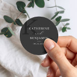 Modern Matte Black Monogram Minimalist Wedding Classic Round Sticker<br><div class="desc">Create your own personalized wedding stickers featuring modern monogram typography and minimalist graphic design in matte black colour.</div>
