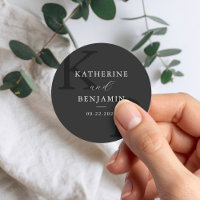 Modern Matte Black Monogram Minimalist Wedding
